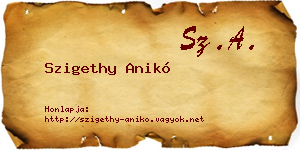 Szigethy Anikó névjegykártya